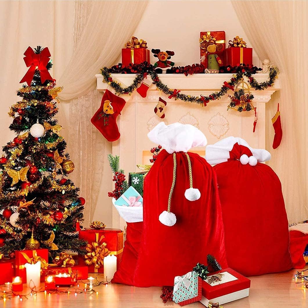 Saco de Papá Noel de terciopelo, 70 x 50 cm, bolsa de regalo prémium para decoración navideña - 4