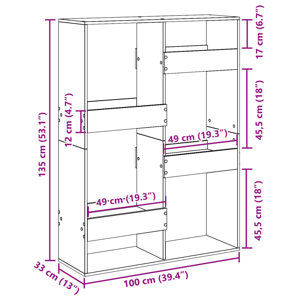 Bibliothèque sonoma gris 100x33x135 cm bois d'ingénierie vidaXL - 3