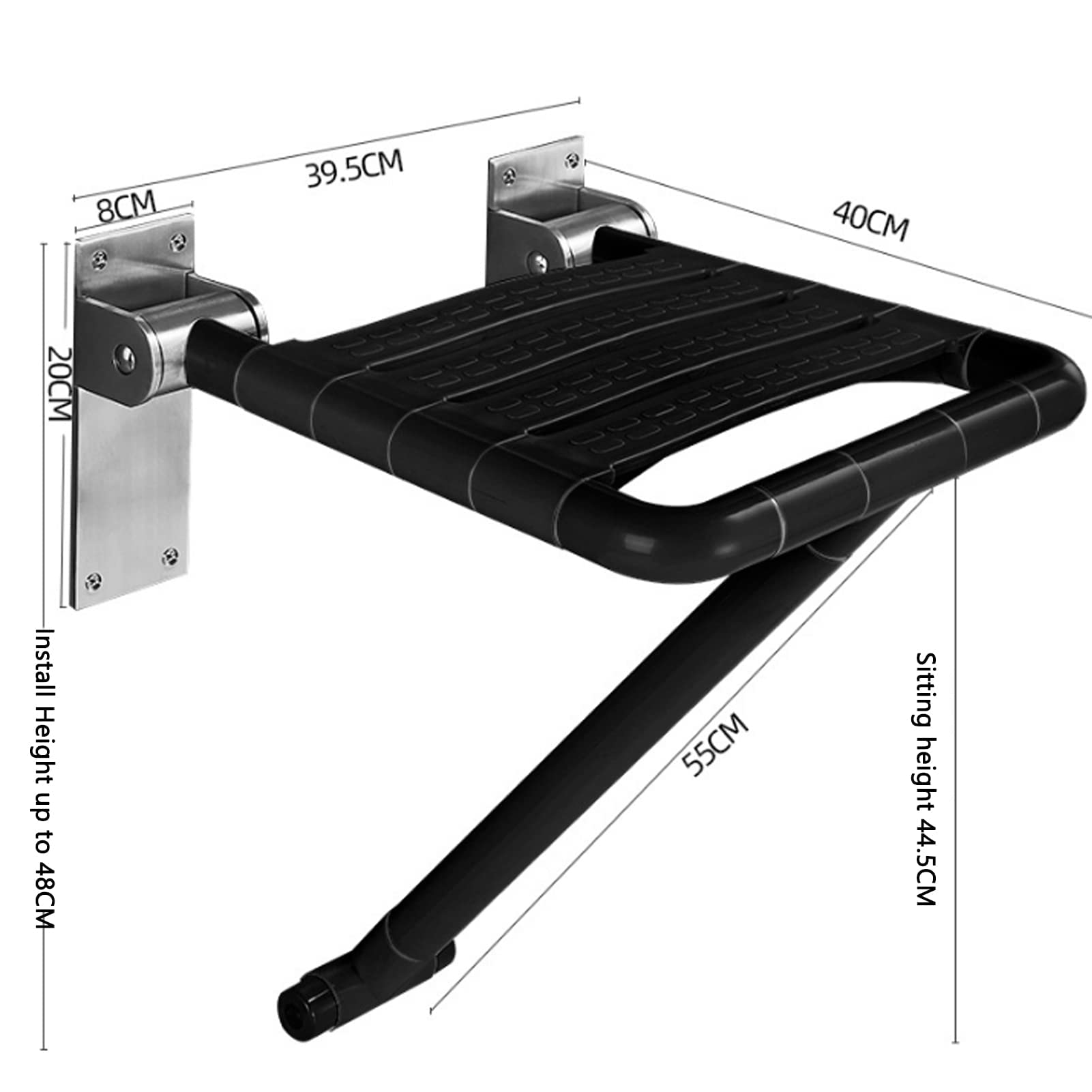 Chaises de Toilette Siège Pliant Siège de Douche Rabattable Mural avec Surface antidérapante et Tabouret - pour Salles de Bains, Couloirs, Balcons - 6