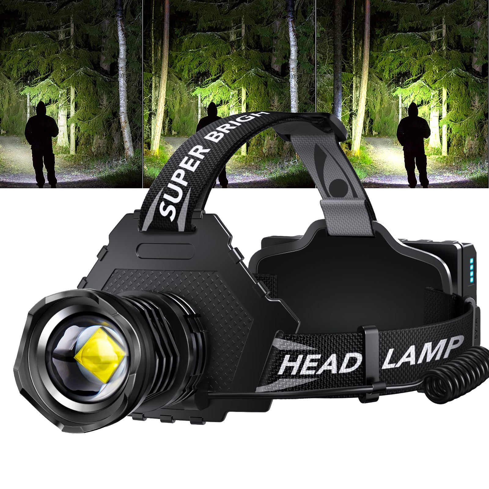 Lampada Frontale LED Ricaricabile 1500 Lumen - IP66 Impermeabile, 5+8 Modalità, Regolabile 180°, Per Corsa E Campeggio - 3