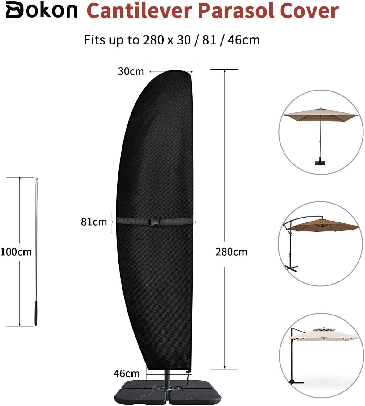 Housse de parasol déportée en tissu Oxford 210D imperméable, anti-UV, avec fermeture éclair (280 x 30/81/46 cm) - Noir - 2