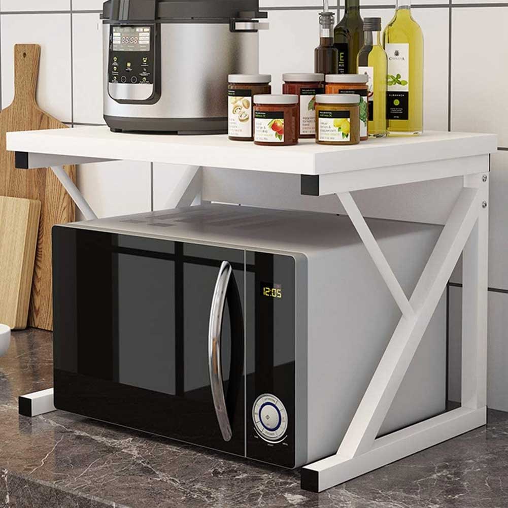 Wiyuer Scaffale Da Cucina In Legno Di Bambù Per Microonde – 55x35x42 Cm, Con Supporto Taglieri E 4 Ganci