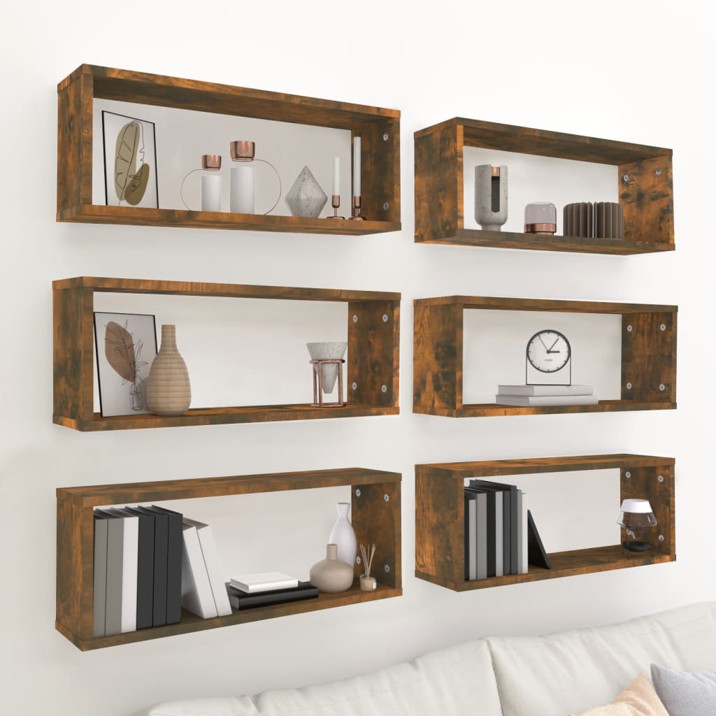 Maison exclusive - estantes cúbicos de pared 6 uds madera roble ahumado 60x15x23cm