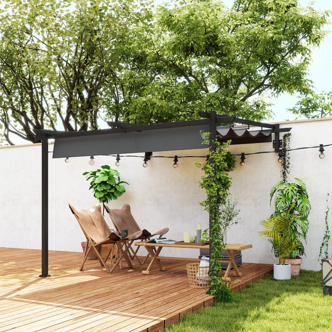 Pergola Da Giardino Outsunny 3x3m - Tetto In Policarbonato, Alluminio, Grigio - Foto 11
