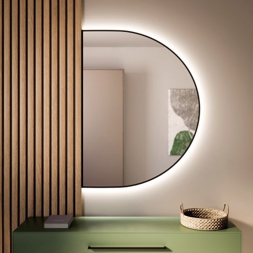 Lustro Tiny Border Semi Round 90x45 ramka czarna barwa światła zimna