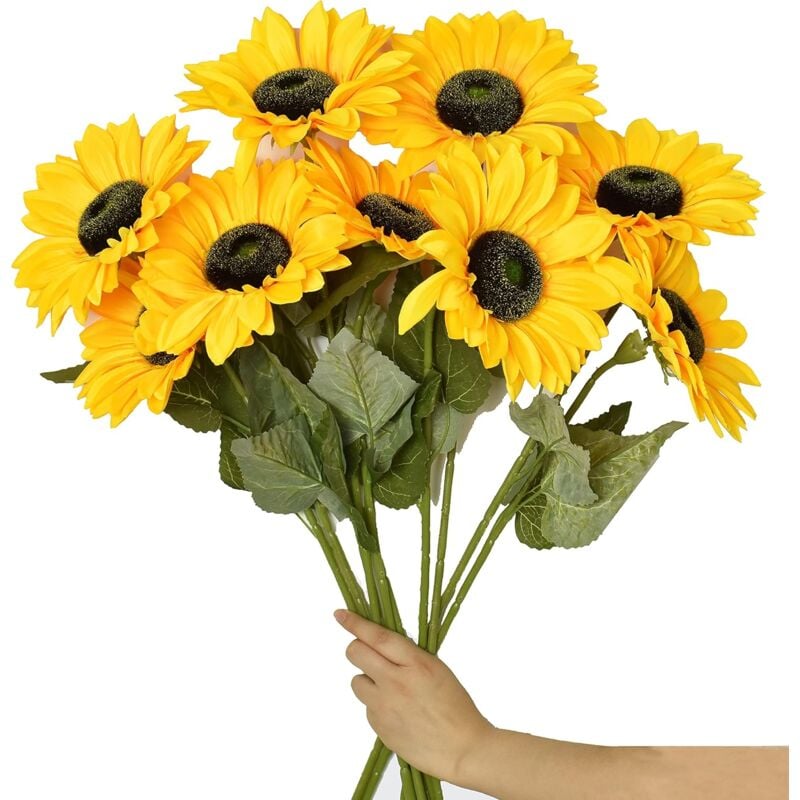 6 SZT. Duże sztuczne kwiaty słoneczniki z długą łodygą Fałszywe jedwabne słoneczniki Dekoracja luzem do domu na ślub (żółte)