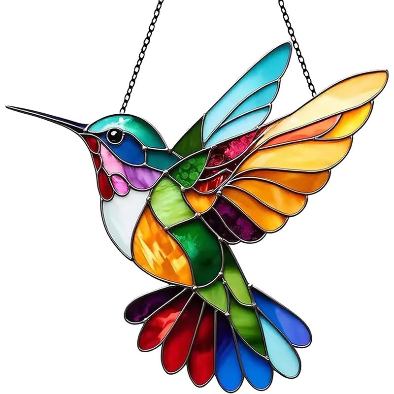 Łapacz słońca, wiszący łapacz słońca z kolibrem, kolorowy akrylowy łapacz światła, wisząca dekoracja ścienna z ptakiem, do sypialni