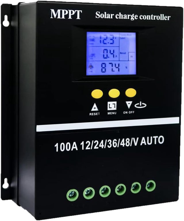 Regulador de carga solar MPPT 100 A 12 V 24 V 36 V 48 V Ecrã LCD Bateria Regulador inteligente Max 100 V Entrada Dual USB
