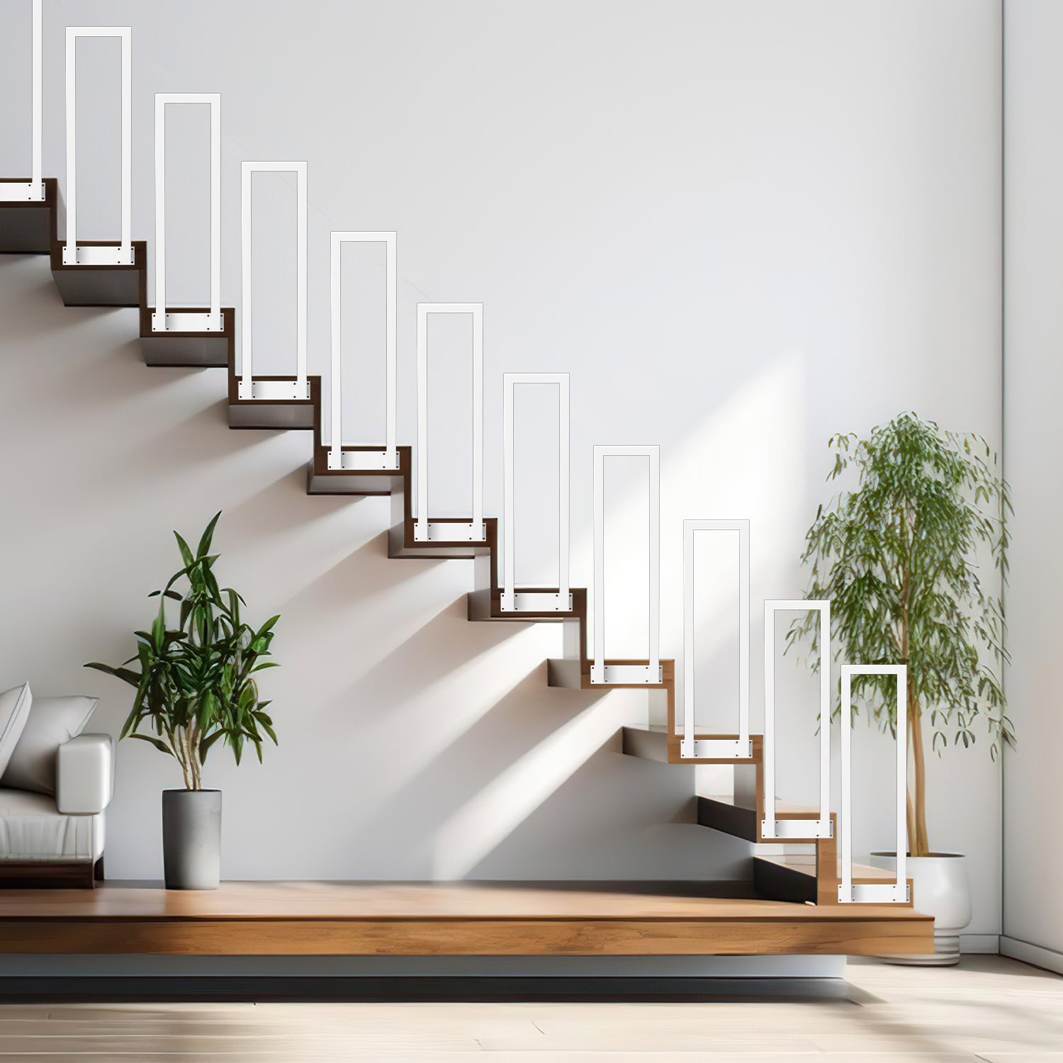 Forme en U Rampe d'escalier extérieure, 95CM de long, Fer, Blanc, Montage latéral, rampe d'escalier pour porches et terrasses - 6