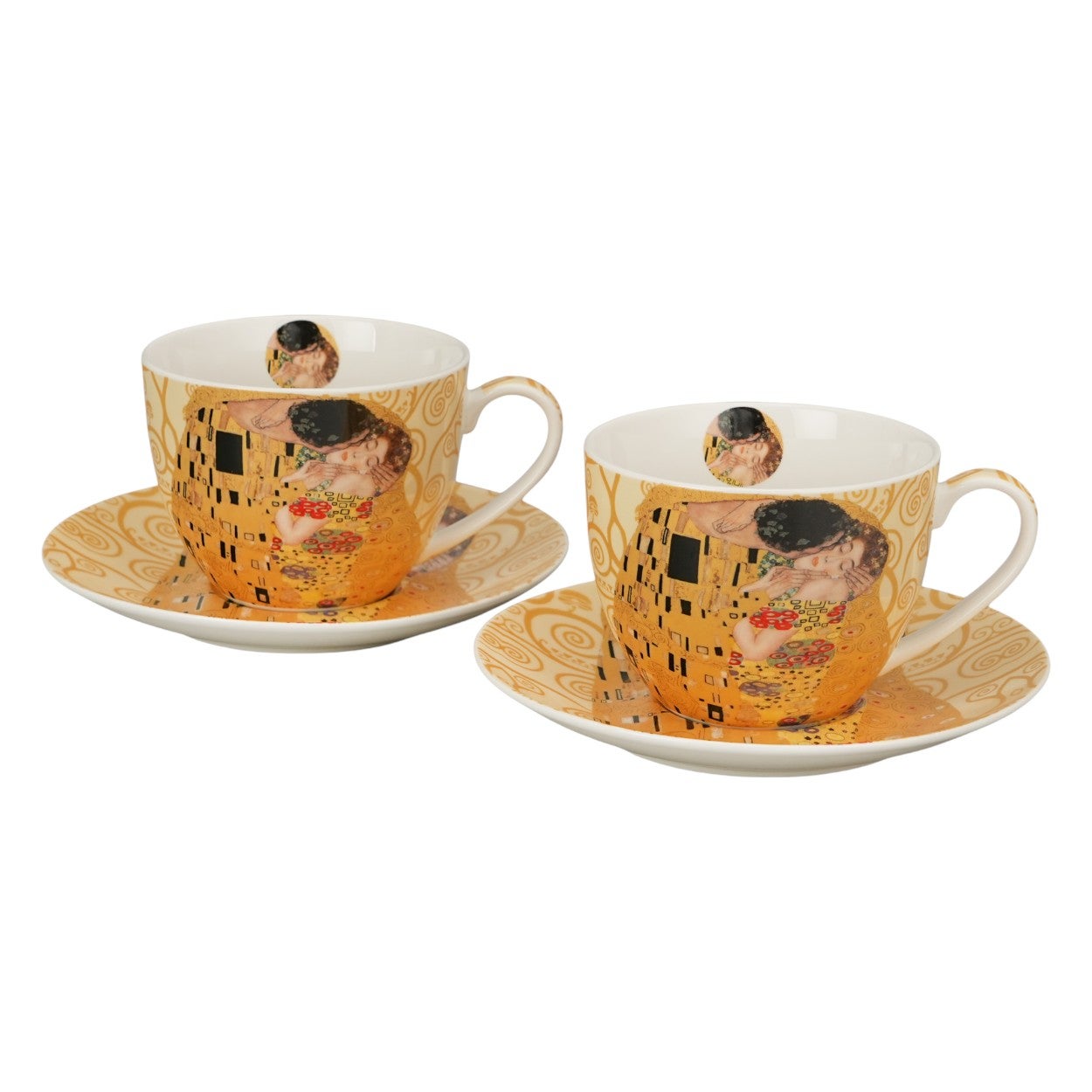 Filiżanki ze spodkami Duo biało - beżowa porcelana kpl. - 6