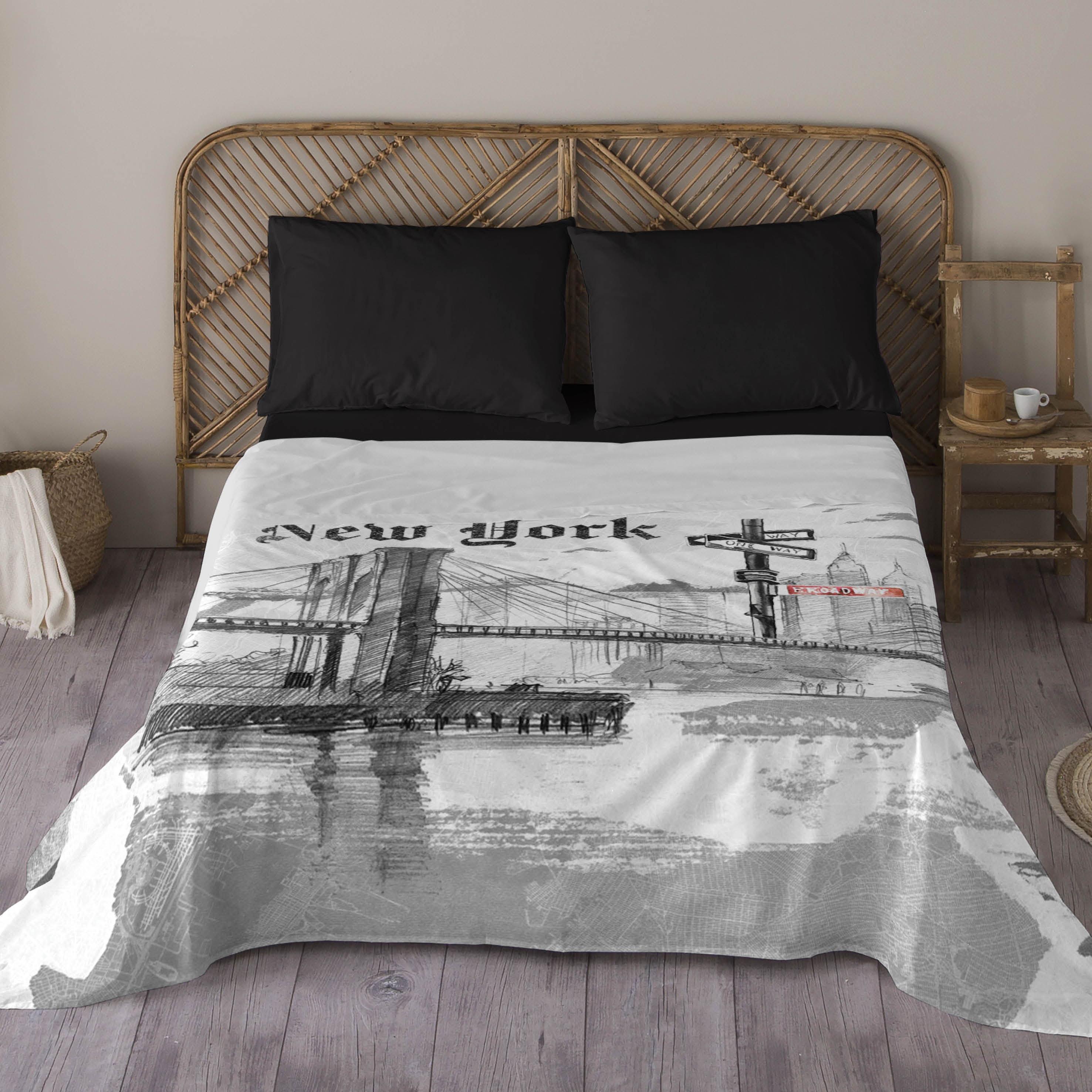 Naturals - juego de sábanas estampadas 3 piezas cama 90 - algodón incluye sábana encimera + 1 funda de almohada + 1 sábana bajera - way