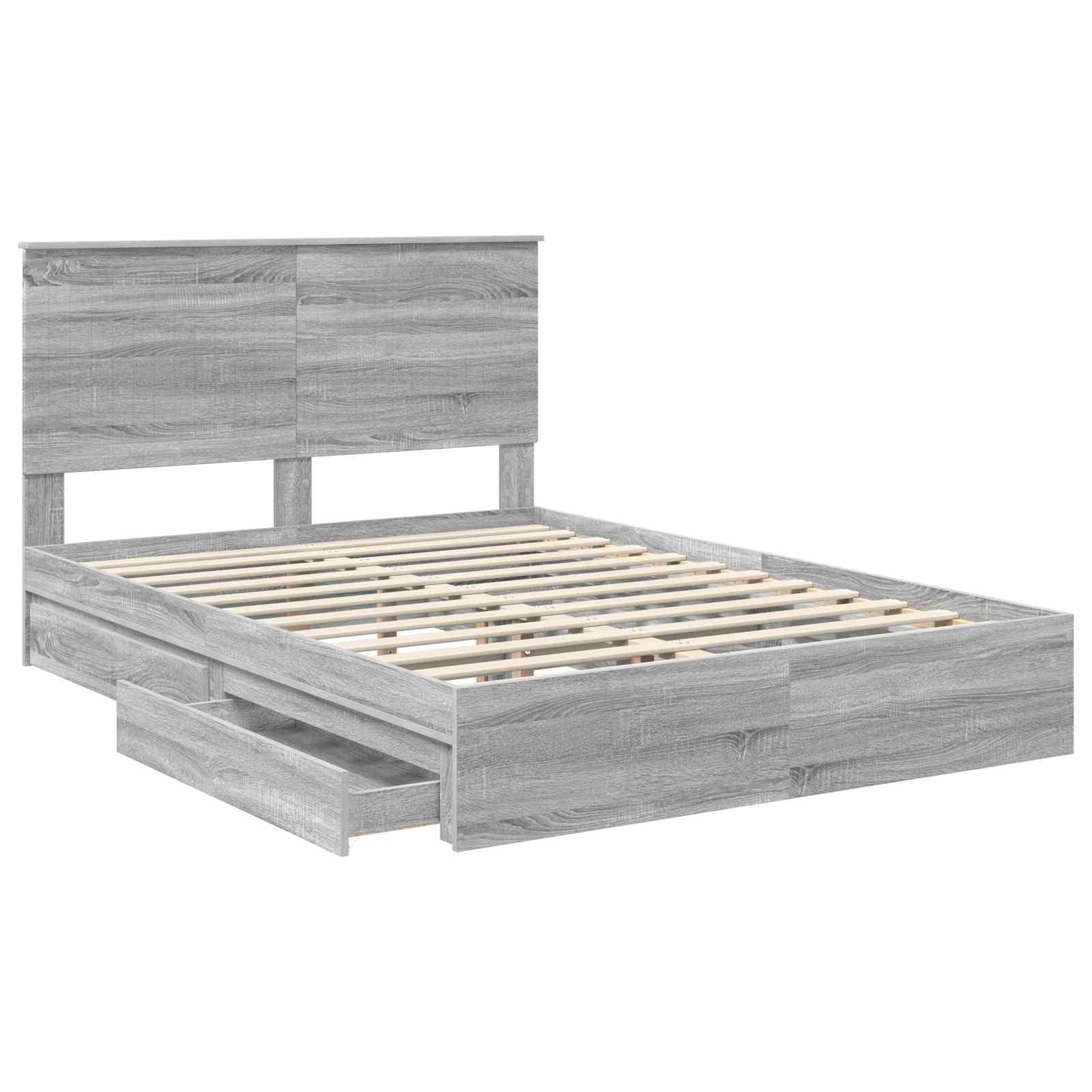 Lit avec rangement, panneau de bois, gris, pour la chambre, 140 × 200 cm - 5