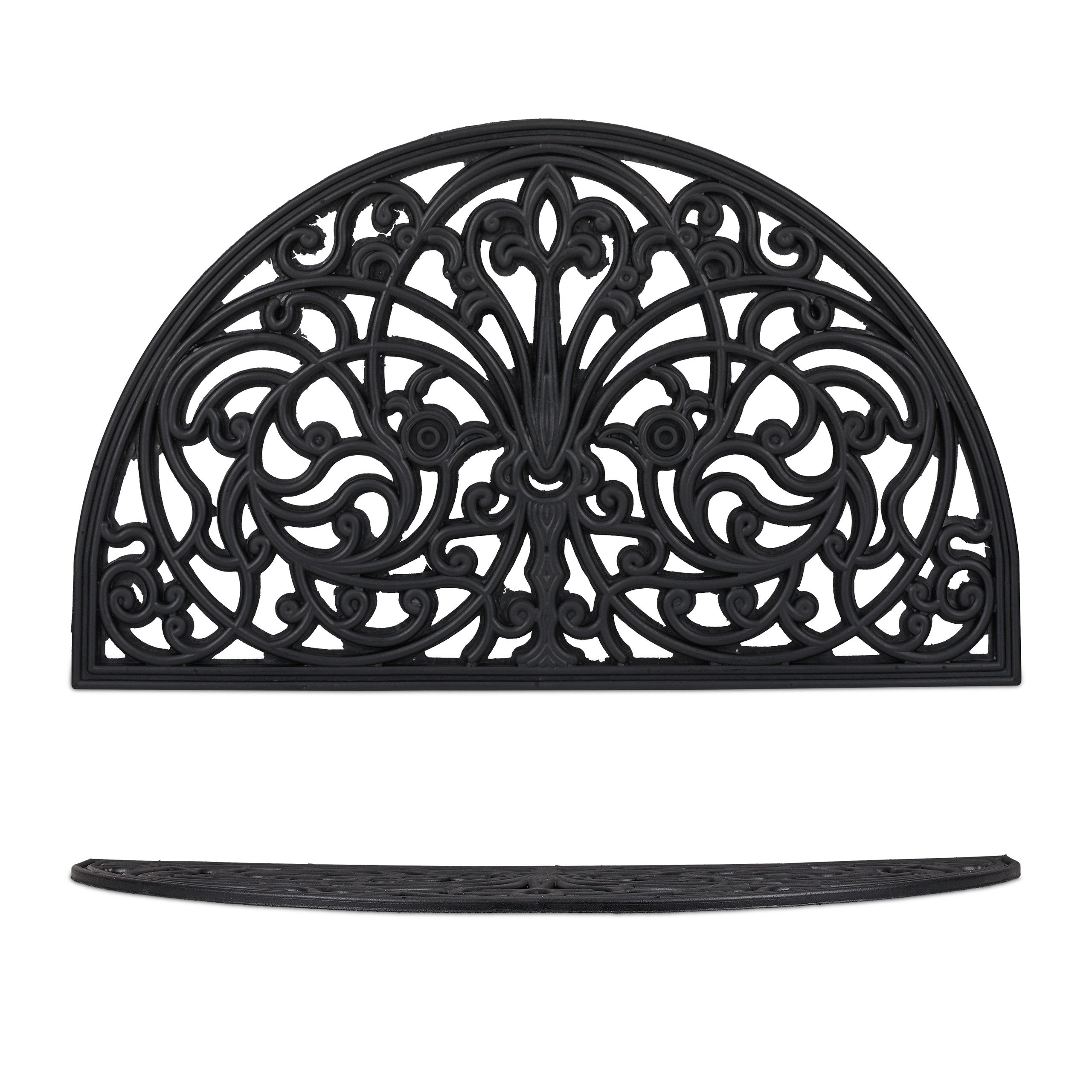 Relaxdays Paillasson caoutchouc, 75 x 45 cm, antidérapant, résistant, extérieur, tapis d’entrée, ornements, noir - 8