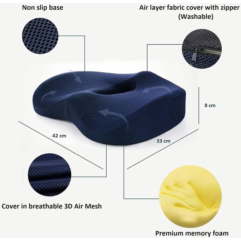 Coussin de Siège en Mousse à Mémoire, orthopédique pour hemorroides, Coussin Coccyx Voiture, à la Maison, au Bureau, Gamer, sur Un Fauteuil Roulant - 4