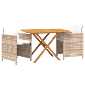 Set Jardín Outsunny 3 Piezas - Mesa Y 2 Sillas Con Cojines, Ratán PE Y Acero, Gris Y Crema