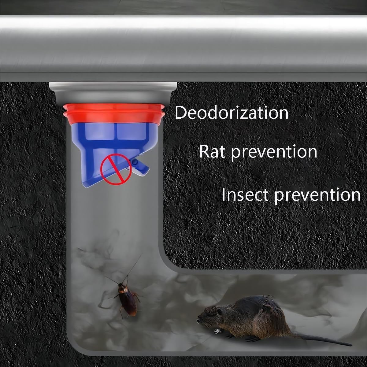 Caniveau de douche anti-odeurs 2 pièces - Siphon de sol en silicone, anti-refoulement - Noyau universel anti-odeurs 50 tubes 40 tubes - 3