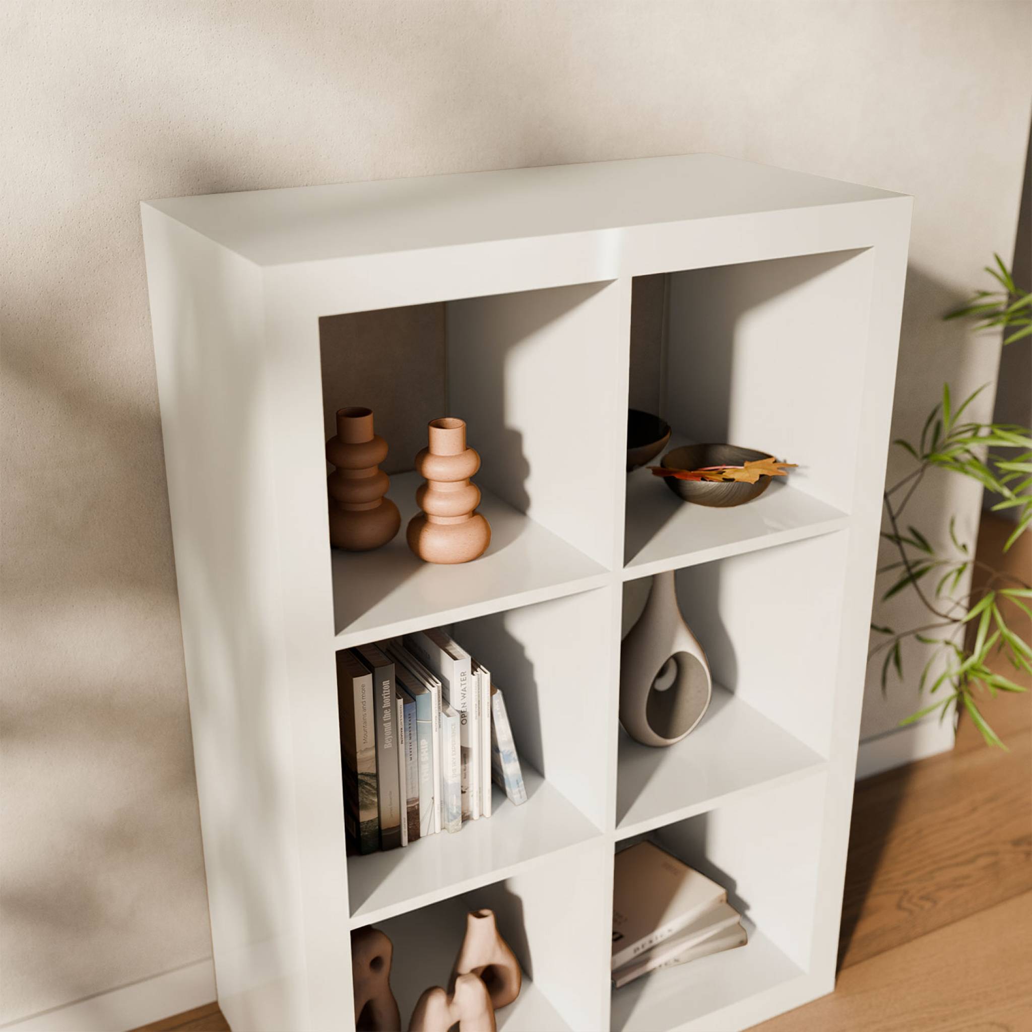 Etagère bibliothèque 2 niveaux 6 compartiments. casiers. effet bois blanc. L 111.2 x P 39 x H 76cm BASIKS - 7