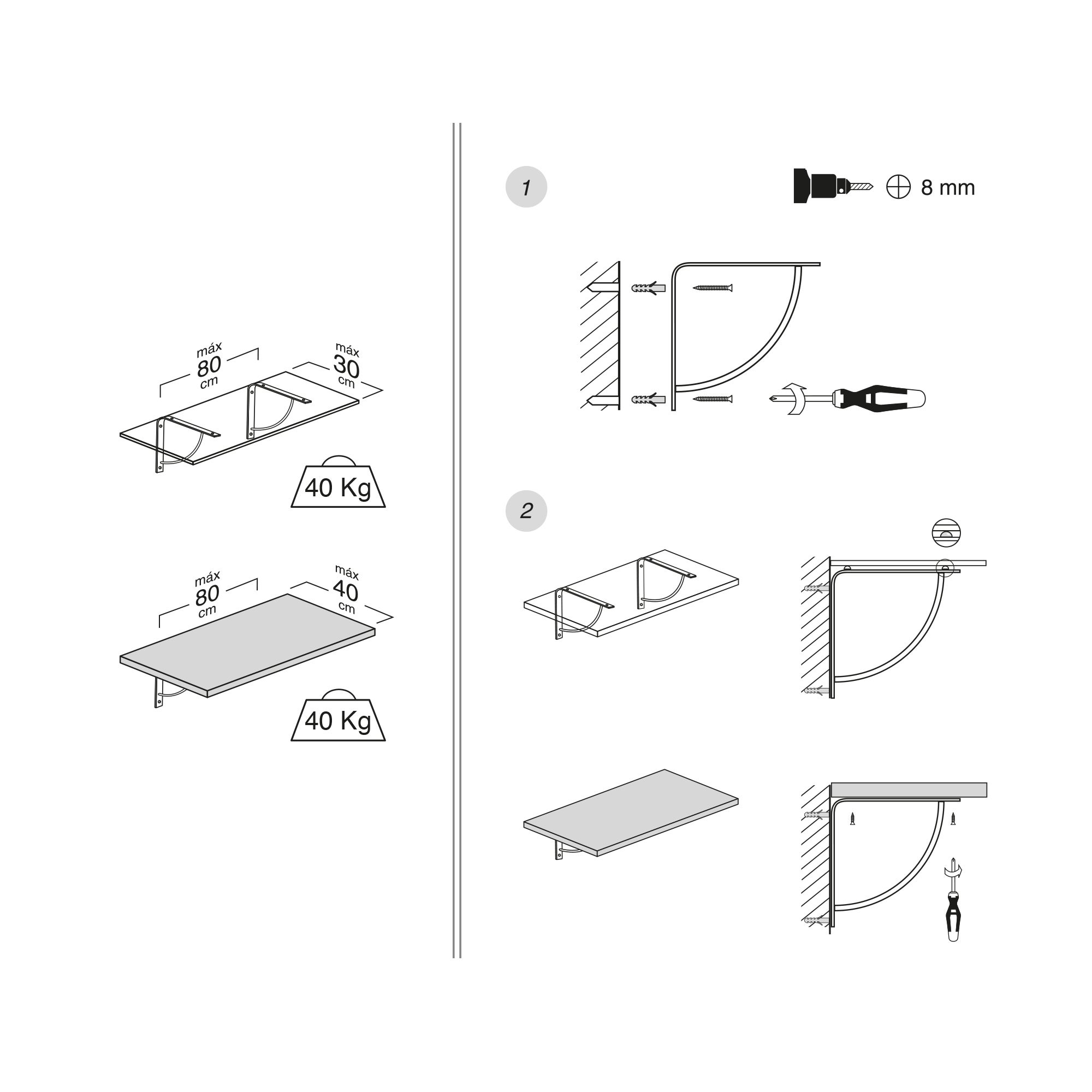 REI | Suporte de Parede para Prateleira 1460 | 240 mm | 20x240x240 mm | Aço Preto | 30 kg - 4