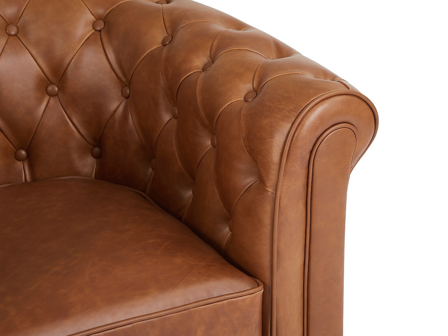 Canapé 3 places et fauteuil en cuir de vachette camel CHESTERFIELD - 5