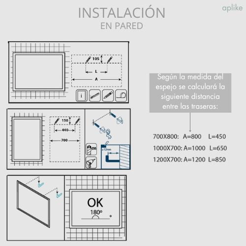 Espejo de Baño Rectangular con Luz LED - Función AntiVaho - Luz Blanca Neutra (4000K) - 120 x 70cm | Modelo Altea S2 - 4
