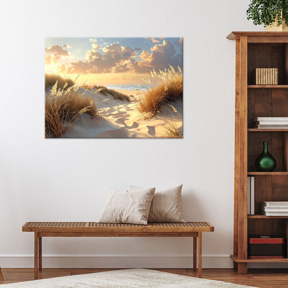Obraz do salonu sypialni biura, Plaża i Wydmy o Zachodzie Słońca Spokojny Krajobraz Morza 120x80 - 2