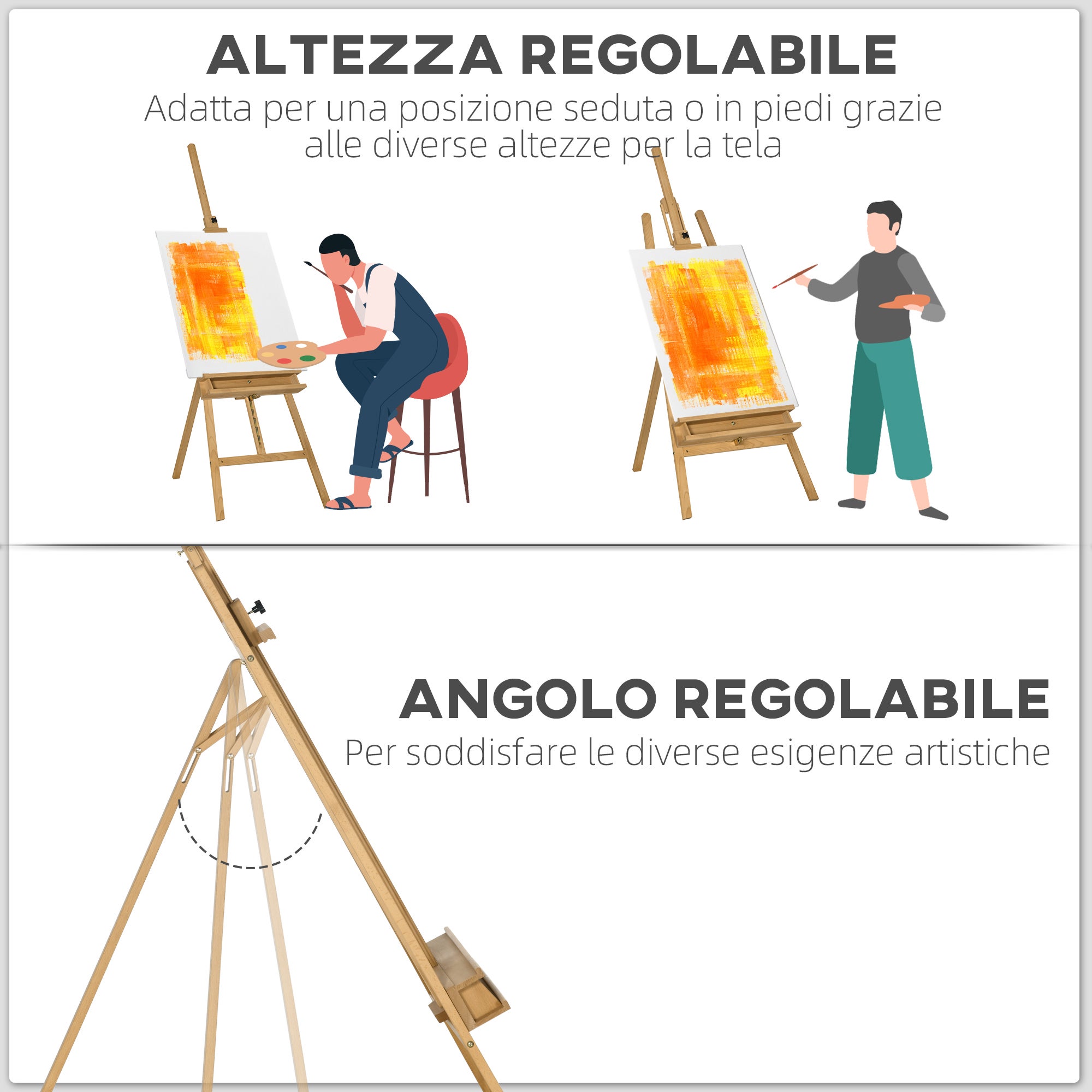 Chevalet peinture pliant bois hêtre hauteur angle ajustables 65x110x180-235 cm bois couleur - 6