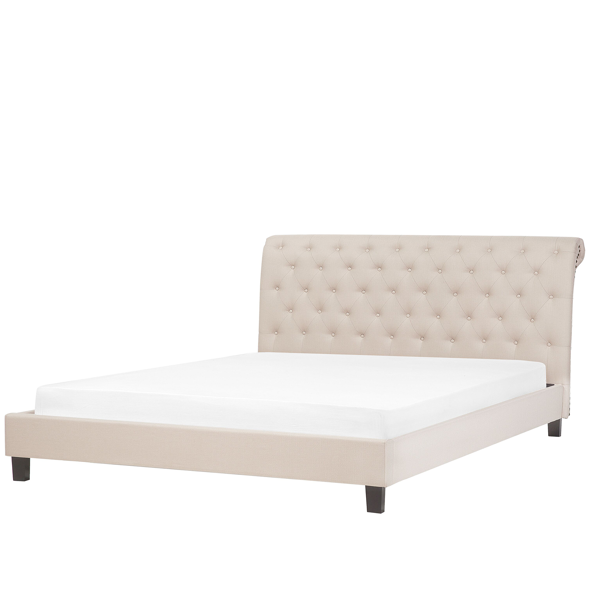 Beliani Cama De Metal 180 X 200 Cm Blanca Con Patas De Madera Clara Base De Listones Estilo Retro Escandinavo Maurs