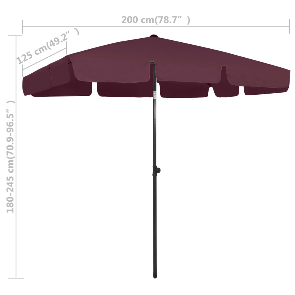 Parasol de plage Rouge bordeaux 200x125 cm - 8