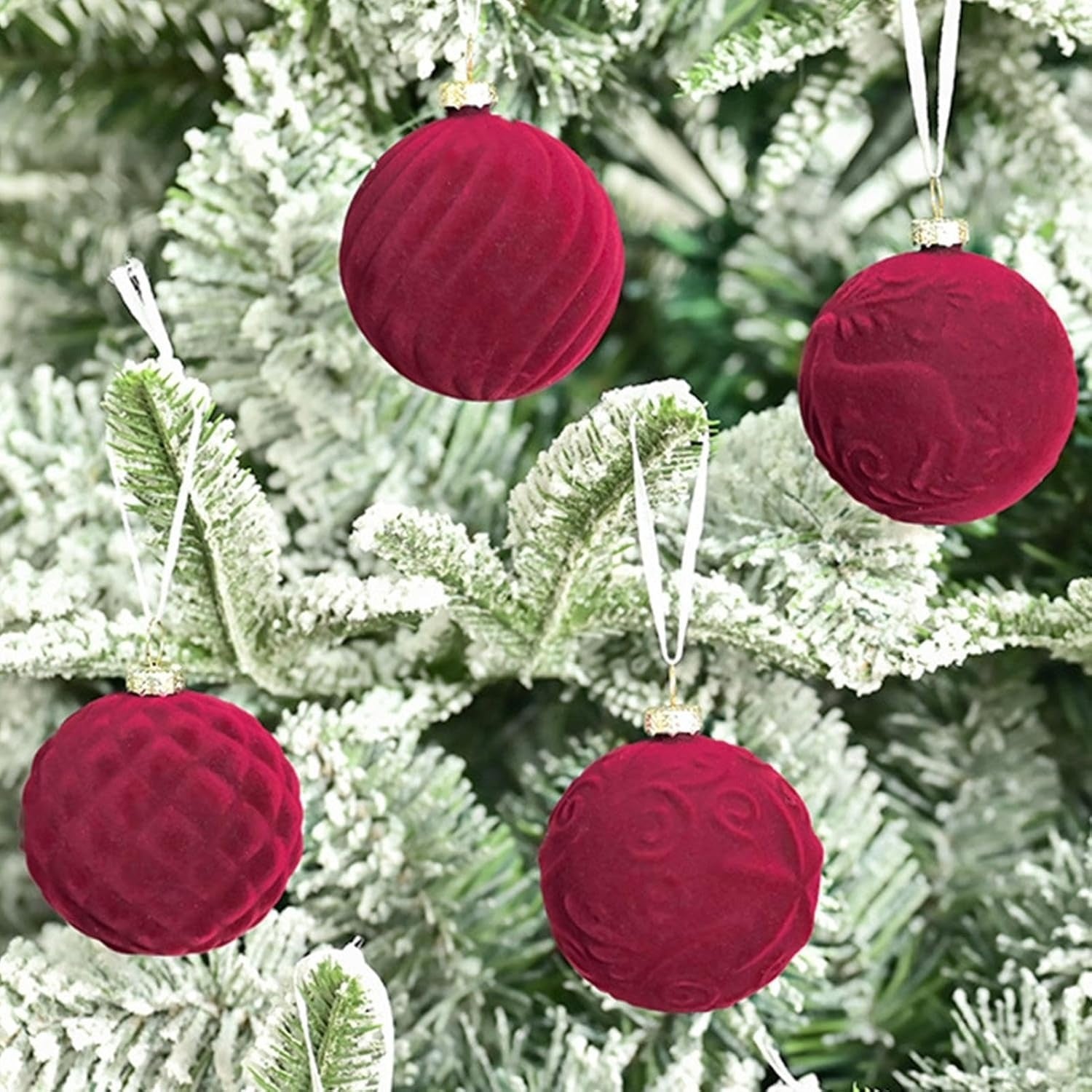 Bolas navideñas de terciopelo rojo, paquete de 20 adornos navideños de terciopelo de 6 cm para el árbol de Navidad decoraciones navideñas adornos para - 6