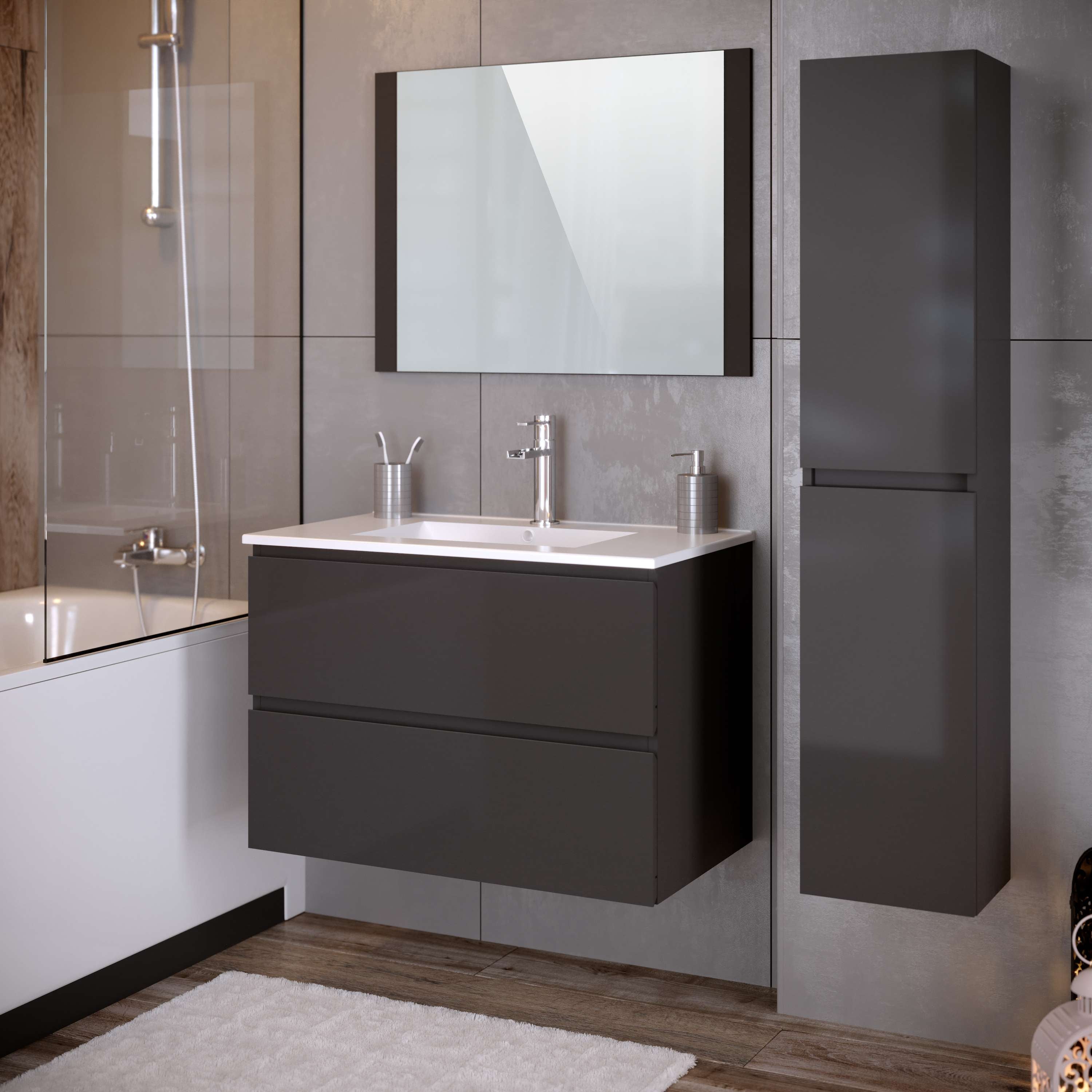 Colonne de salle de bain NELI 2 portes 140x30x27 cm gris anthracite T-BATH - 7