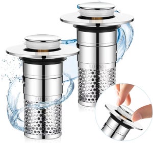 Tappo universale, Set da 2, per Lavabo e Vasca da Bagno, Tappo per scarichi da 2, da 53 – 52 mm, PVC, nero, Tappo di Scarico per vasca da bagno, per