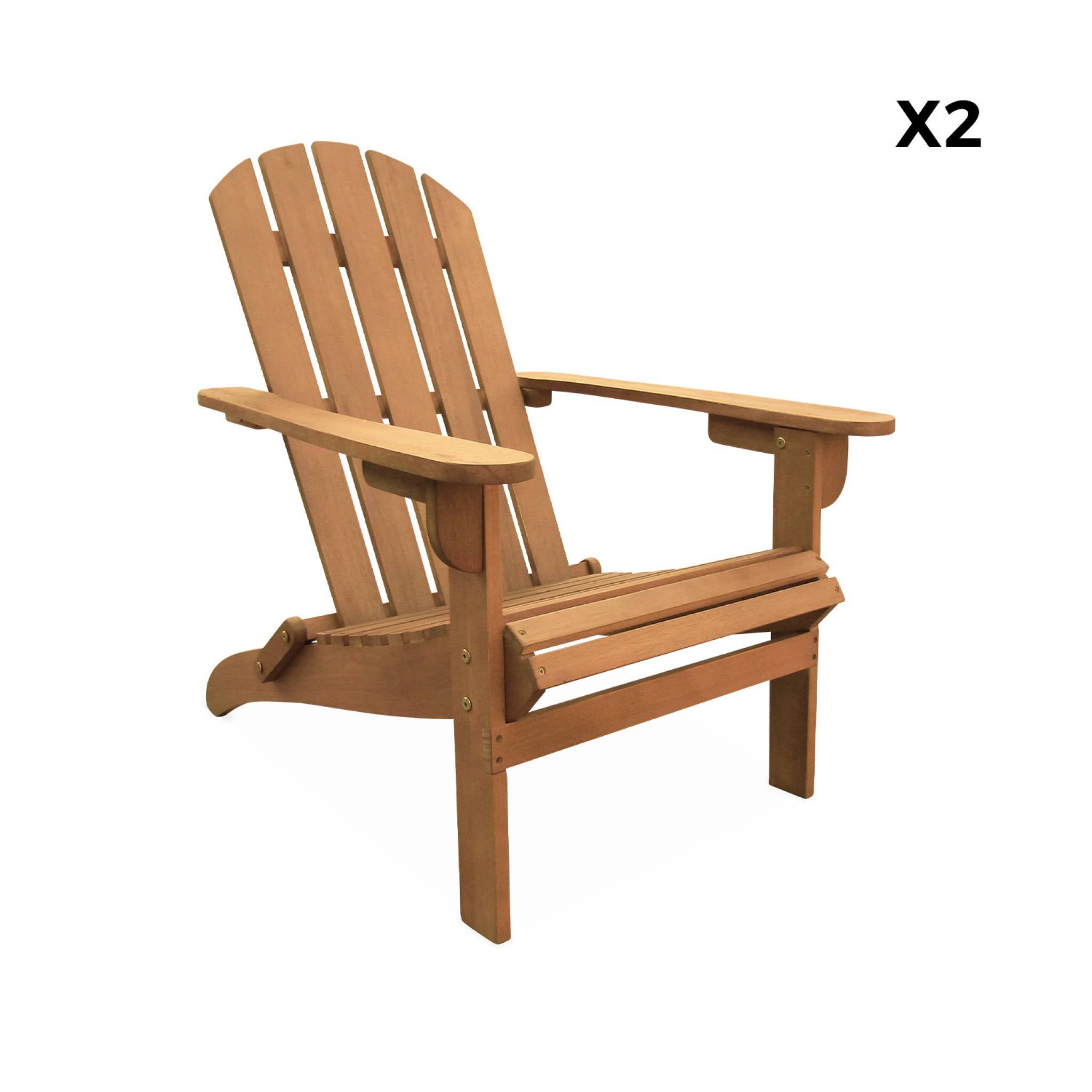 Lot de 2 fauteuils de jardin en bois avec un repose-pieds/table basse - Adirondack Salamanca - Eucalyptus. chaises de terrasse retro - 5
