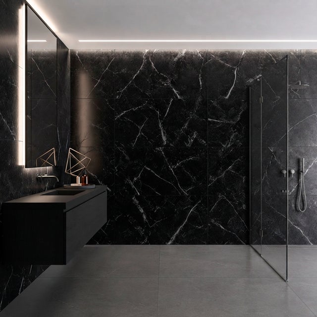 Panel decorativo SPC efecto mármol negro 45x90 cm 7 uds