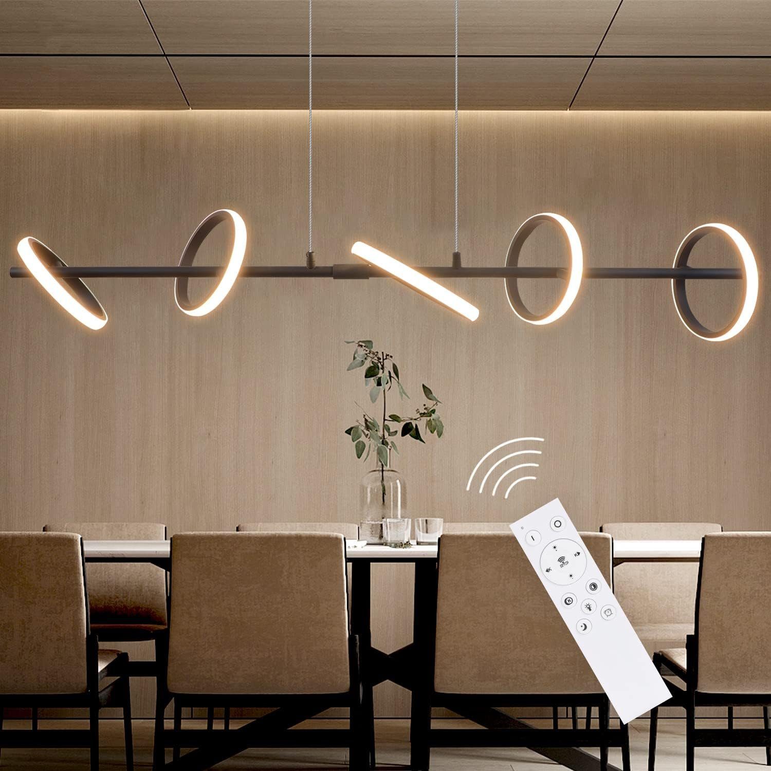 NETTLIFE Nowoczesna lampa wisząca LED Czarna średnica 106 cm Ściemnialna konstrukcja pierścienia z pilotem 42 W Metalowa regulowana wysokość do salonu