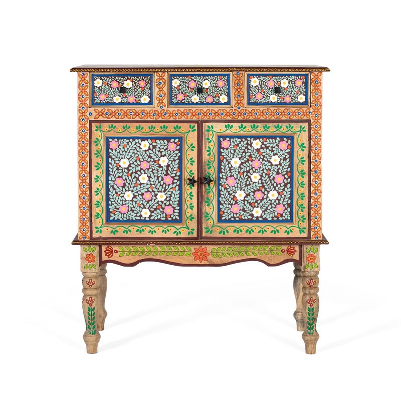 Sala z drewna manguier z dekorowaną portą à la main