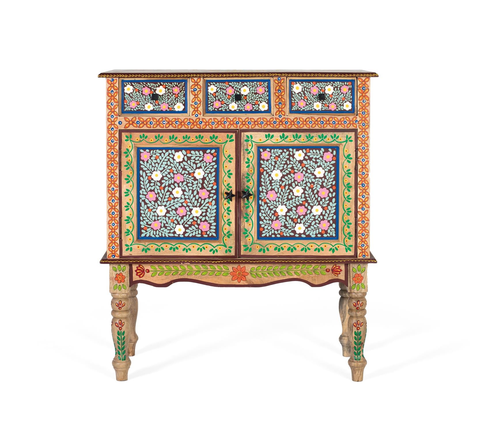 Sala z drewna manguier z dekorowaną portą à la main