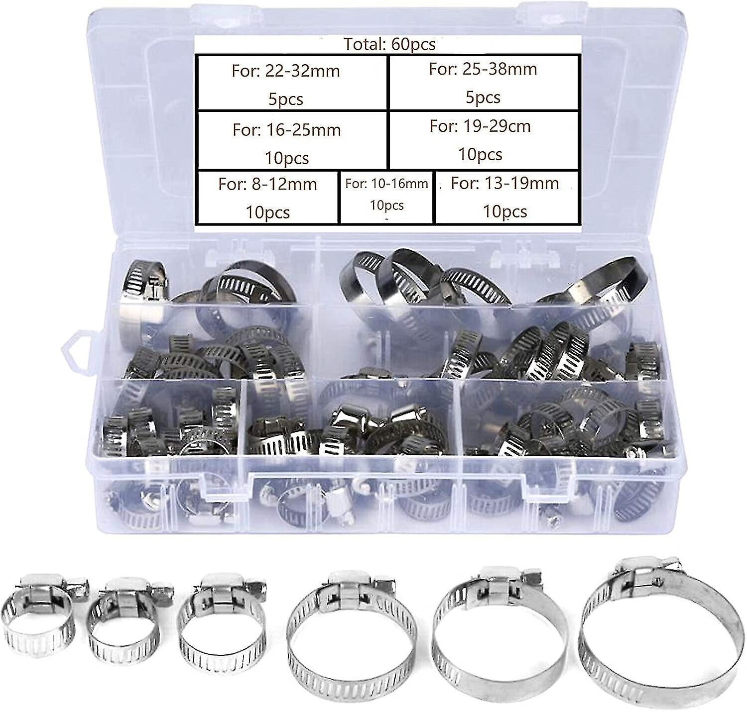 60 sztuk Regulowany rozmiar Zacisk do węża ze stali nierdzewnej, Zaciski połączone (6-38mm)