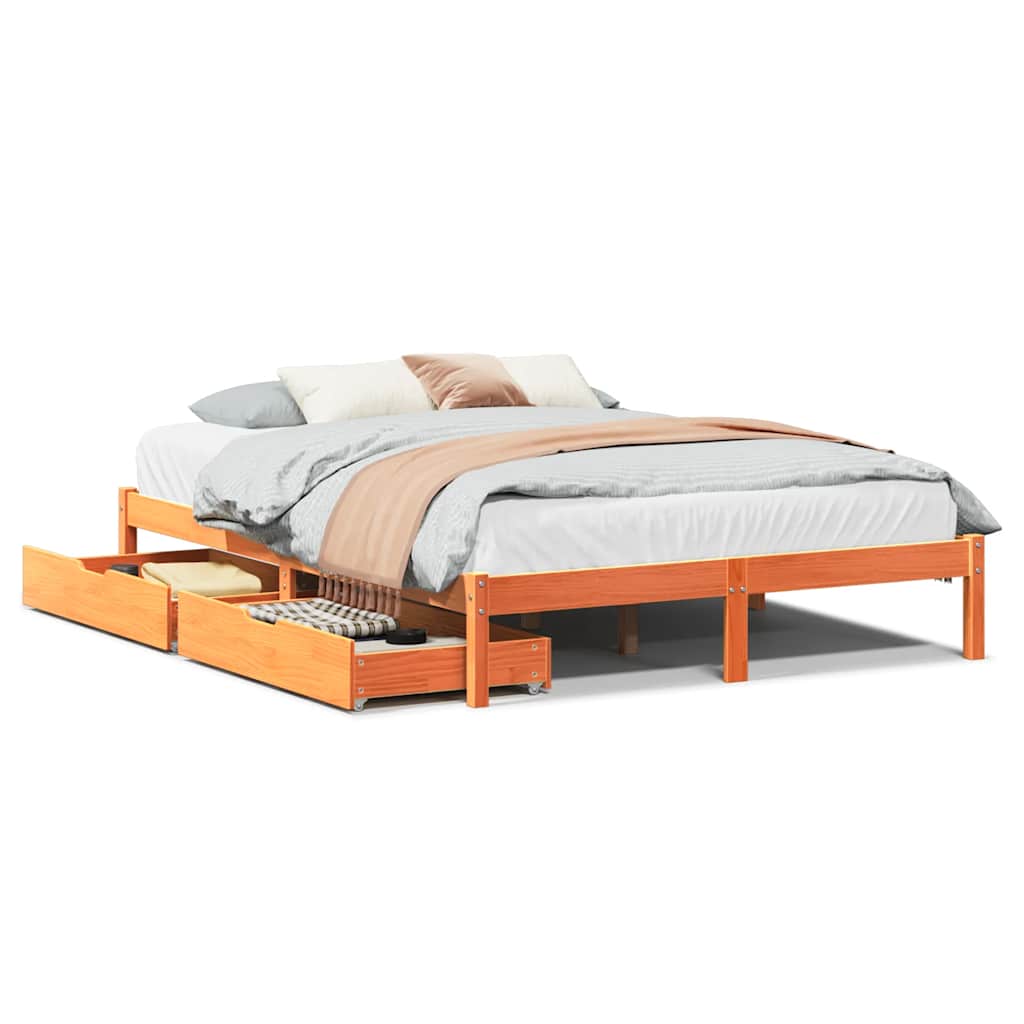 Estructura De Cama Marrón 135 X 190 Cm Madera De Pino Macizo VidaXL | Leroy Merlin