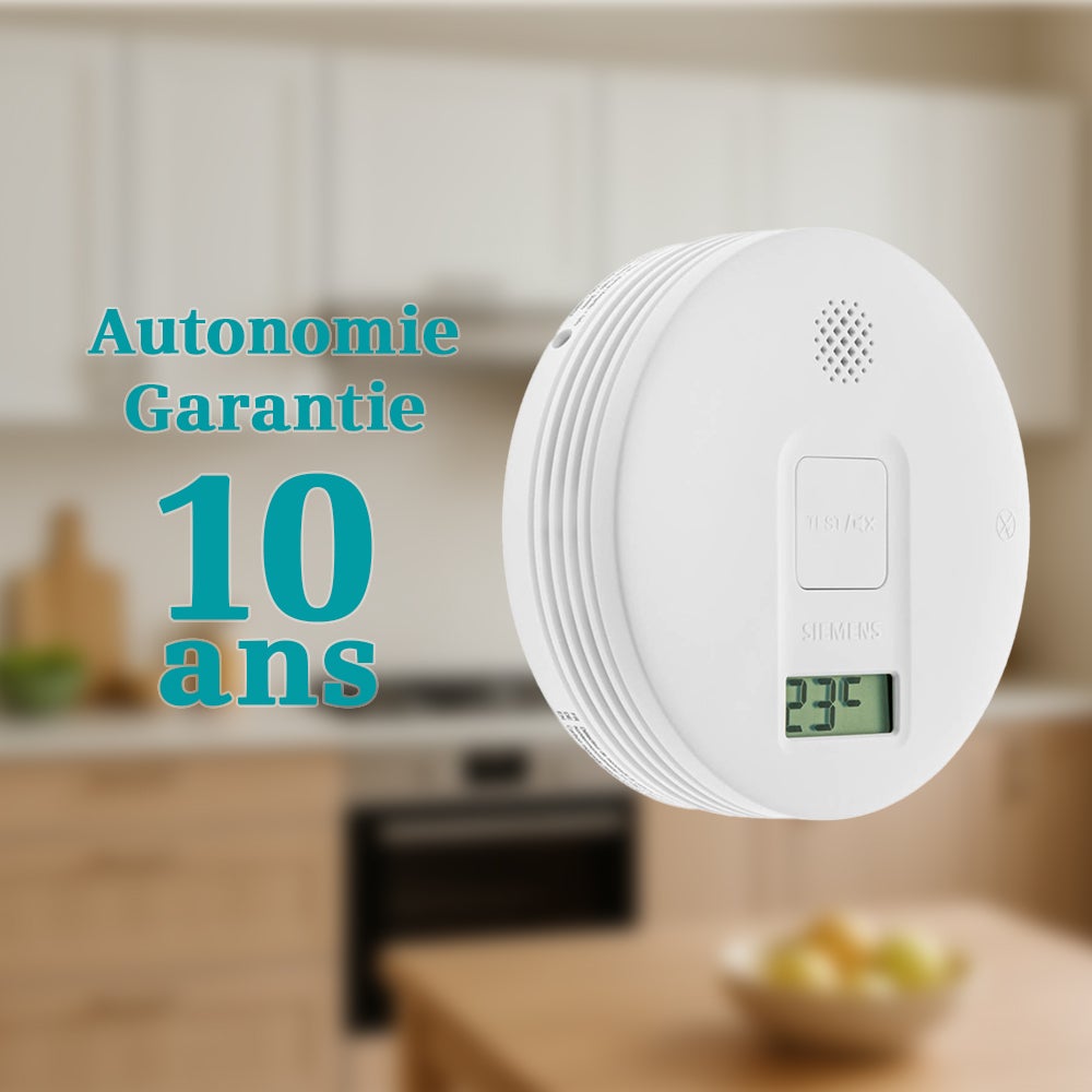 Détecteur de monoxyde de carbone Siemens, capteur électrochimique, autonomie 10 ans, alarme sonore puissante, certifié NF, garantie 10 ans - 3