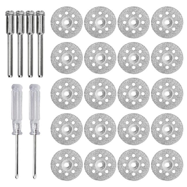 Miniaturowy zestaw do cięcia diamentowego, 22,5 mm, 22 elementy, kółka narzędziowe obrotowe z 4 prętami wrzeciona, 2 śrubokręty krzyżakowe do cięcia