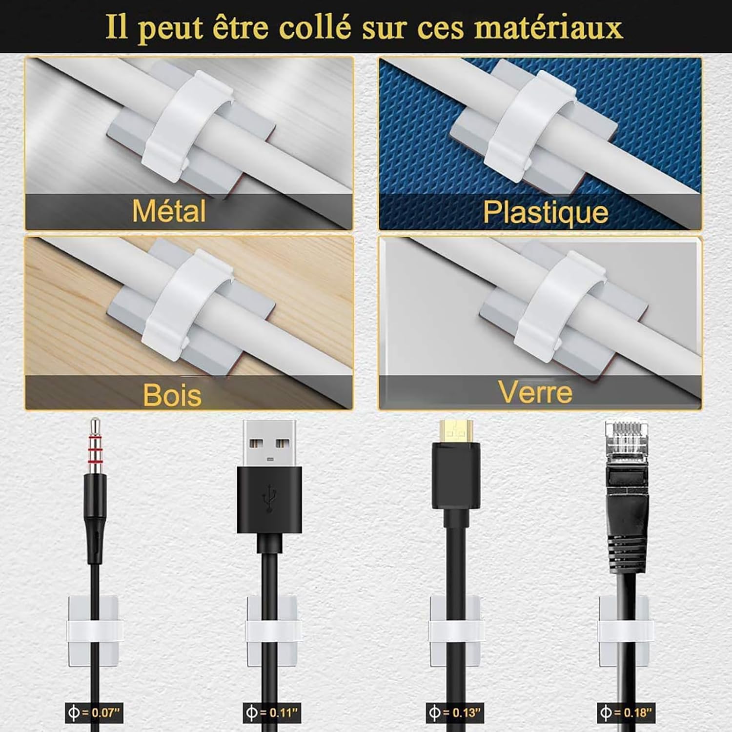 100PCS Clips Câble Adhésif 3M Résistants, Organisateur de Câbles Universel pour Bureau, Voiture, Fixation Accroche Câble Mural Électrique Réglable - 5