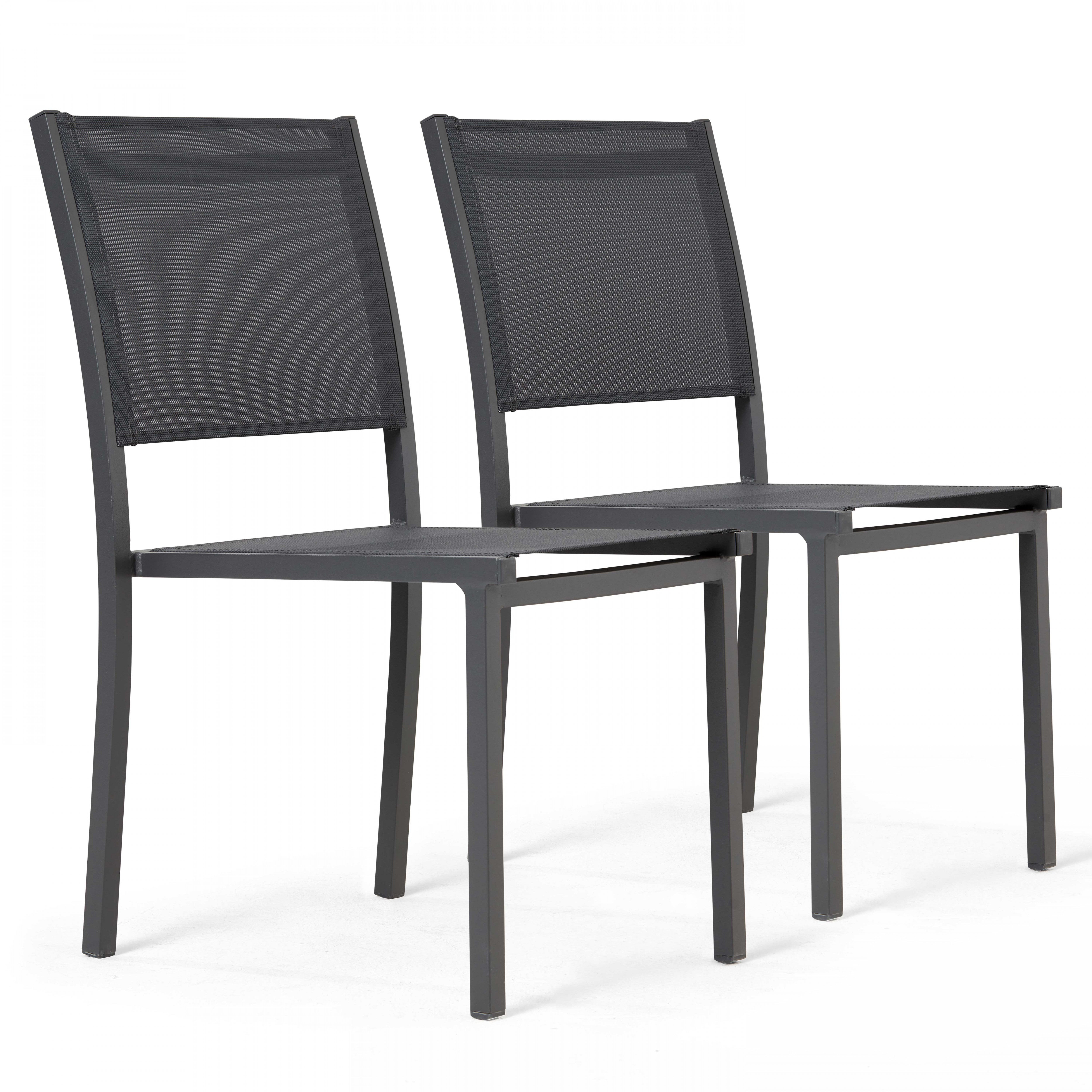 Lot de 2 chaises de jardin aluminium et textilène gris - 2