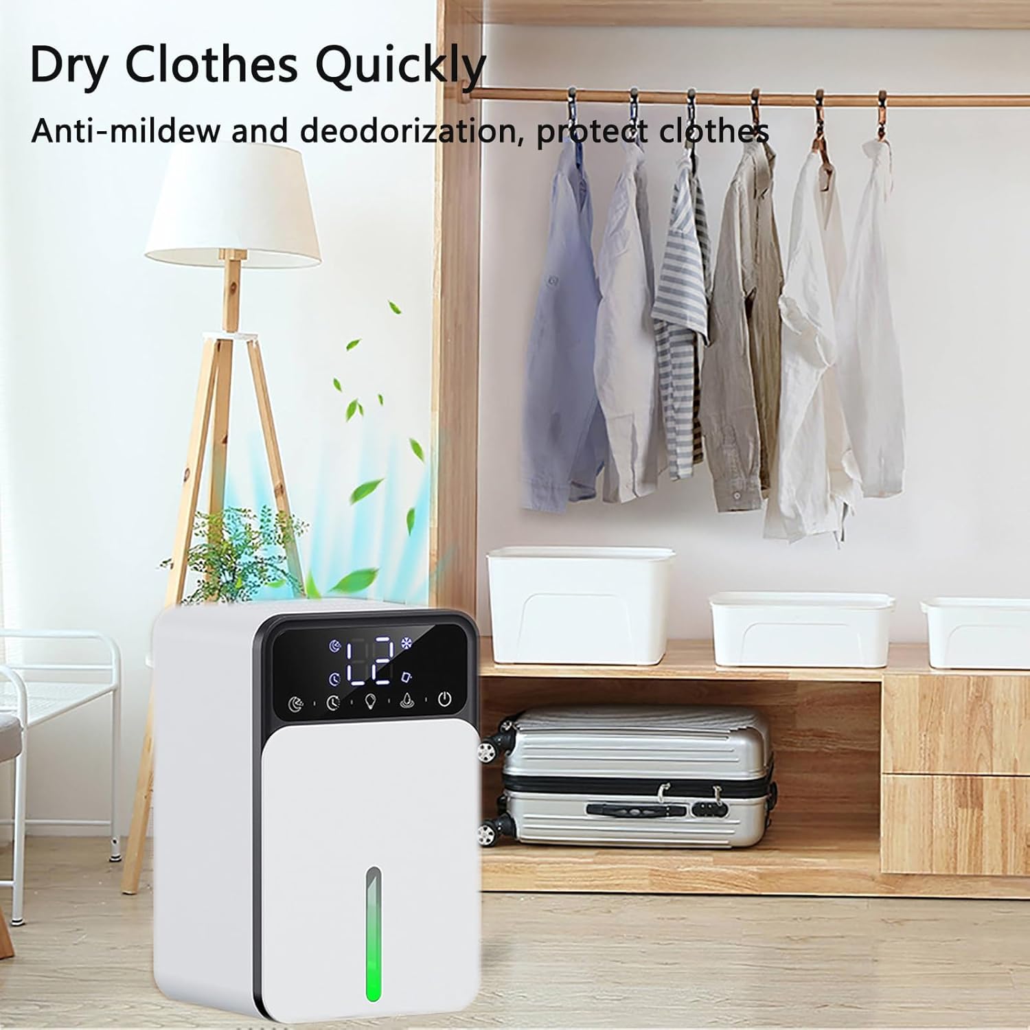 Cichy, przenośny osuszacz powietrza o pojemności 200 ml, 3 tryby pracy, inteligentny ekran dotykowy, 24-godzinny timer i 7-kolorowe oświetlenie LED - 4