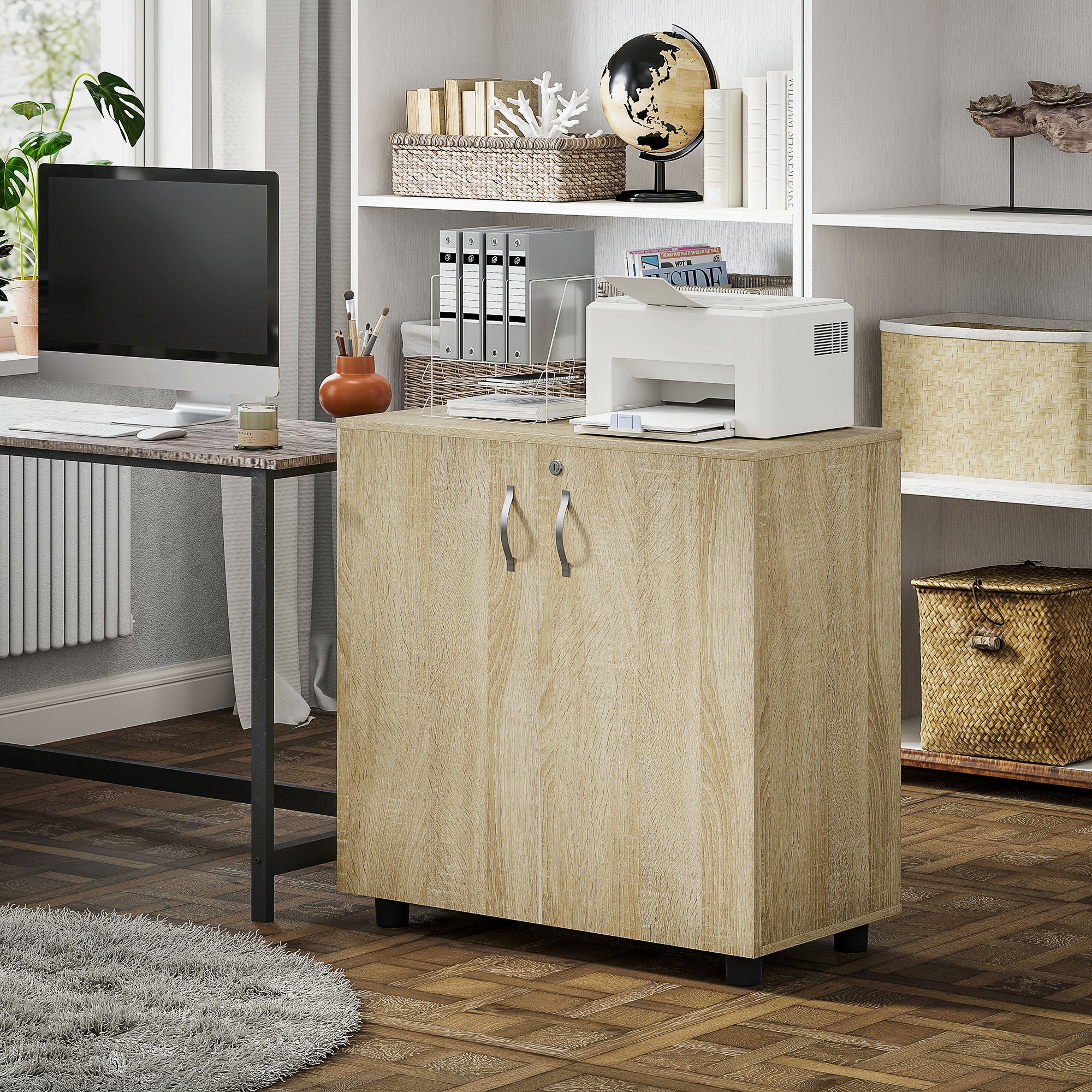 PZCC Meuble de rangement - rangement pour bureau - 2 portes - 80 × 40 × ...