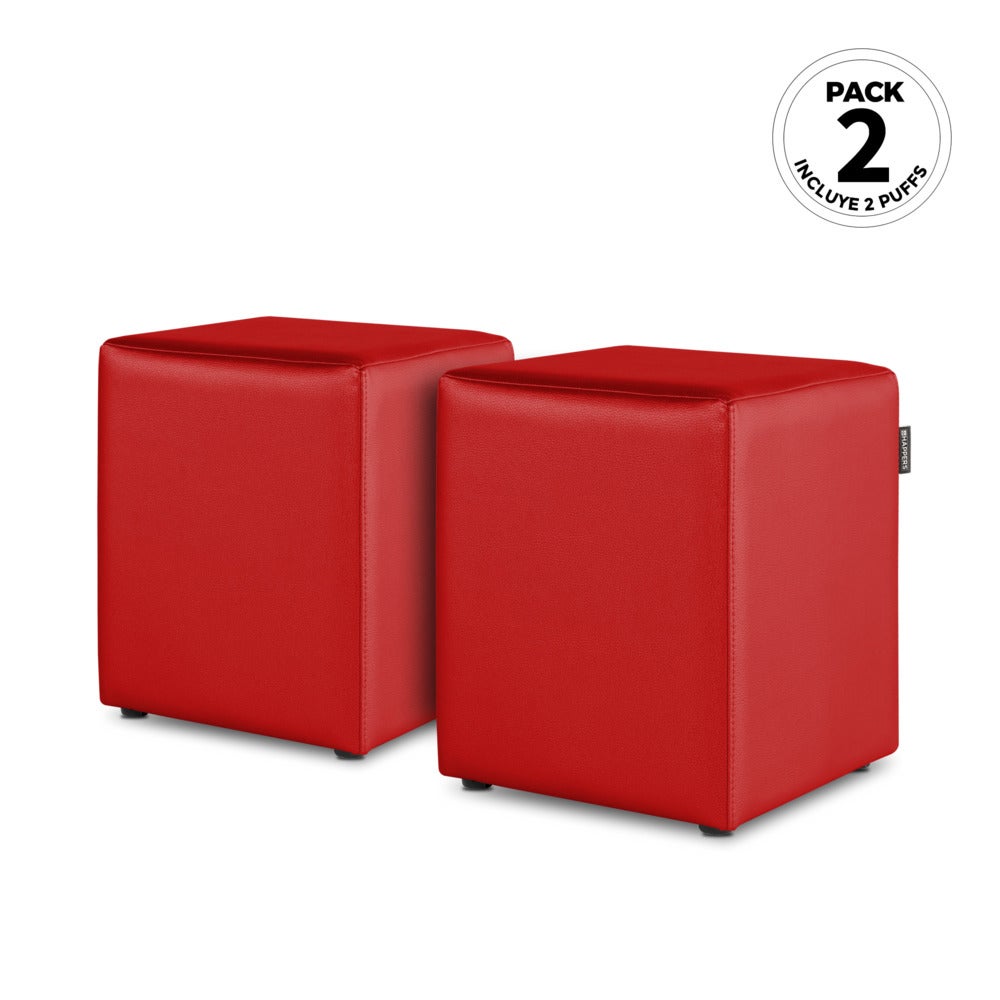 Pouf Cube Similicuir Rouge PACK 2 UNITÉS - 2