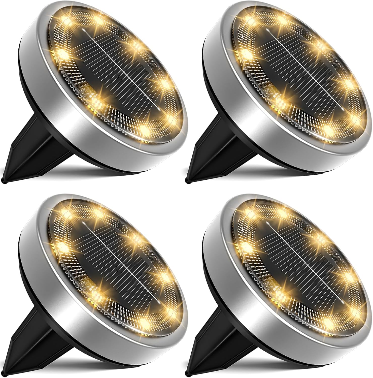 Lampa solarna, lampa gruntowa LED, oświetlenie ogrodowe, 8 diod LED, wodoodporna, [ciepłe białe światło], opakowanie 4 szt.