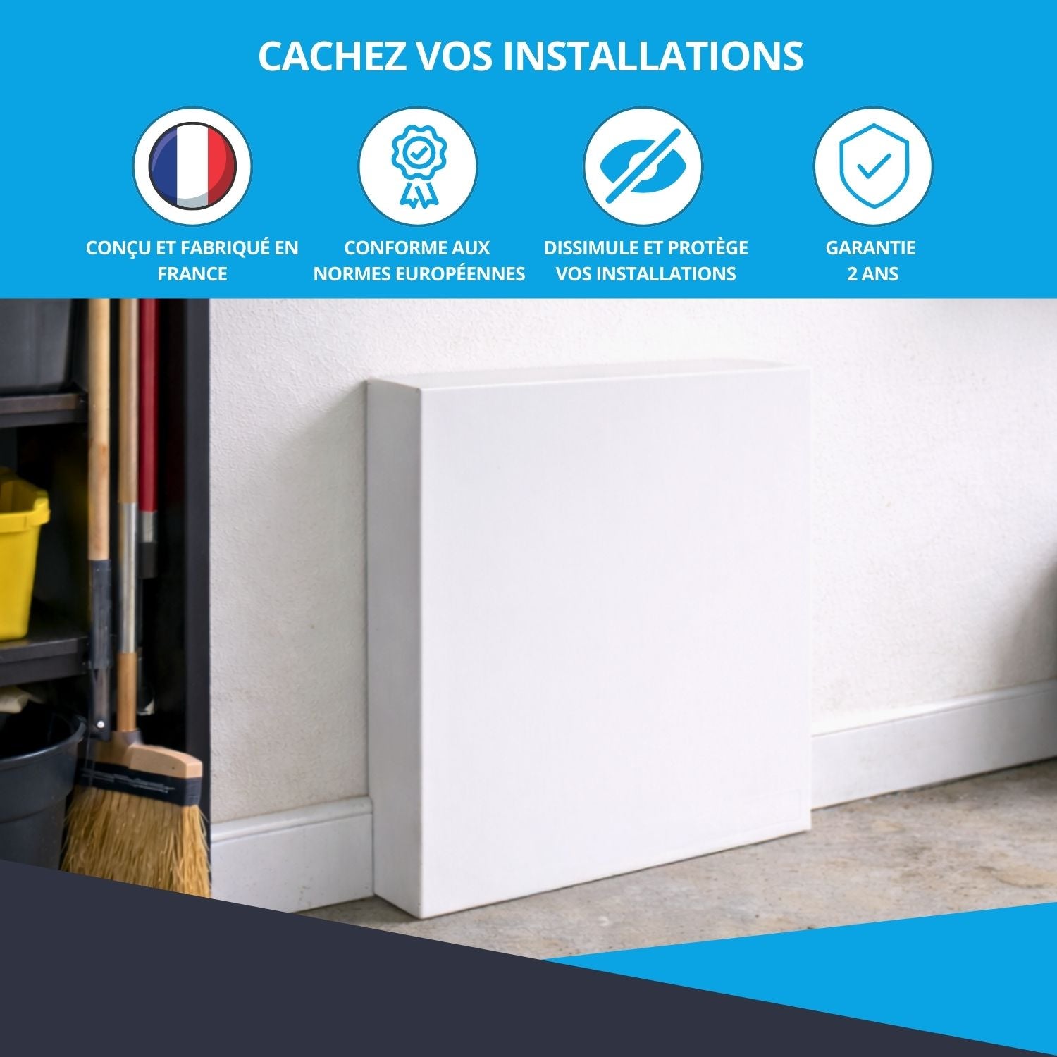 Cache nourrice plomberie ATOLE en acier Blanc - Largeur fixe - Taille 1 : 450 x 450 x 150 mm - 7