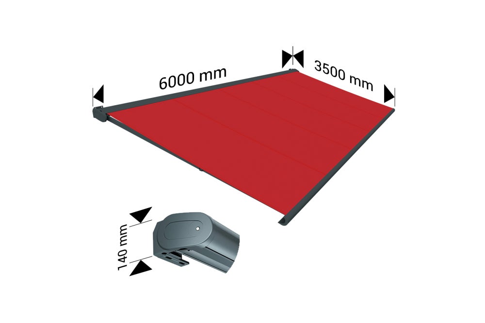 Store banne Coffre intégral PROTECT 2 LED Gris Anthracite 6x3,5m Motorisé à télécommande + Eclairage LED - Toile Rouge - 4