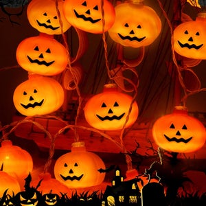 Guirlande Lumineuse Halloween 3M 20 LED Citrouilles - 2 Modes (Clignotant/Fixe) à Piles | Déco Intérieur/Extérieur