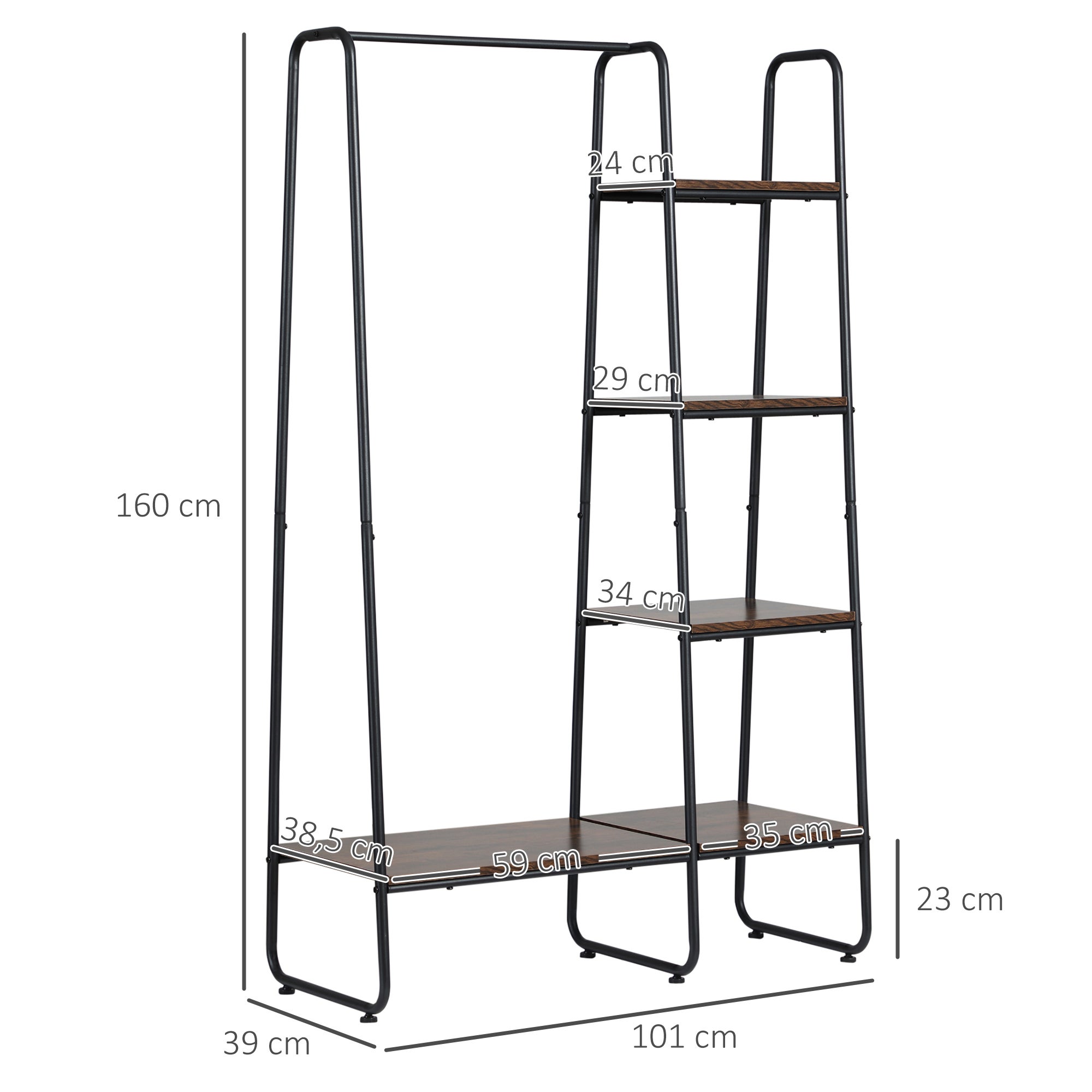 HOMCOM Porte-vêtements en bois mélaminé, noir et acier rustique 101x39x160 cm 850-214V00CF - 3